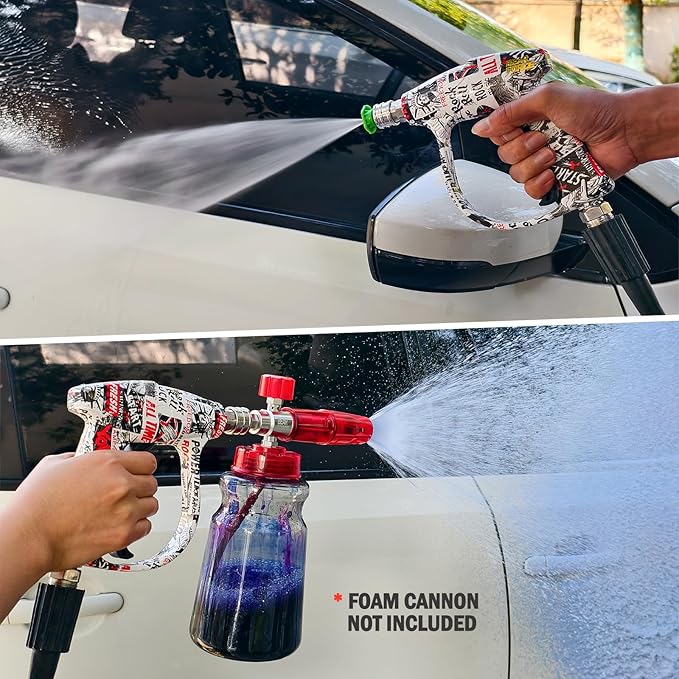 Bear Force High Pressure Washer Gun 3000 PSI Max & Foam Cannon, Power Washer Short Gun M22-ID14mm with 1/4“ Quick Connector, Car Wash, Car Cleaning, Car Care Detailing