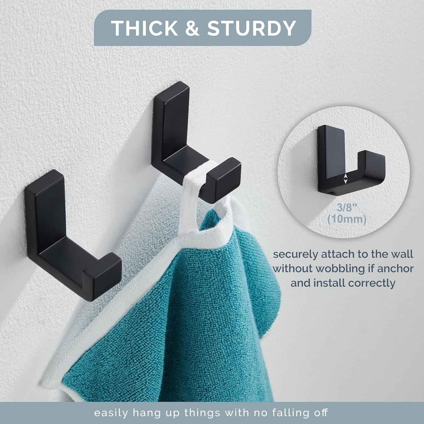 Angle Simple Bathroom Towel Hooks, SUS 304 Stainless Steel Robe Coat Holder Hanger Wall Mounted, Matte Black, 4 Pack