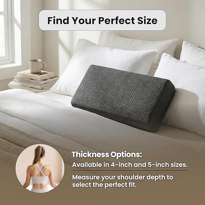 24x12x5 Pillow Cube for Side Sleepers with 2 Pillow Cases(White & Gray) Memory Foam- Medium Firm Design Ideal for Neck,Shoulder Pain Relief & Cervical Support - Made of Odorless Fabric