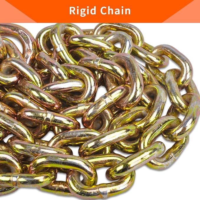 3/8" Grade 70 V-Type Transport Tow Chain w/15 J-Hooks 2Ft Long Shank Legs for Flatbed Truck Tie Trailer Tractor Car Wrecker Tow Chain,7800Lbs Working Load Limit,G70 Steel Towing Bridle,Yellow