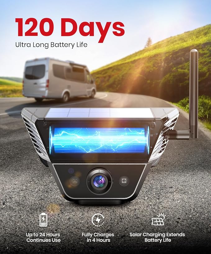 Solar Magnetic Wireless Backup Camera with a Bendable Suction Cup Bracket: Place the Monitor Anywhere You Want Without Obstructing Your View, 1080P HD Quality, and Receive Reliable Customer Service