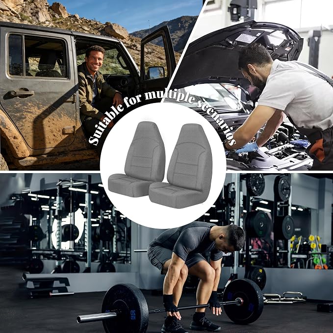 Custom Seat Covers for Jeep Wrangler TJ 1997 1998 1999 2000 2001 2002 Heavy Duty Cloth Protector Interior Accessories,Waterproof & Machine Washable, Foam Padded - Gray(Front)