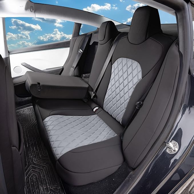 FH Group Custom Fit Seat Covers Compatible with Tesla Model 3 2024–2026 Rear Set Seat Covers for Tesla Sedan (Rear Seats Only) Ultraflex Neoprene Car Seat Covers, Gray