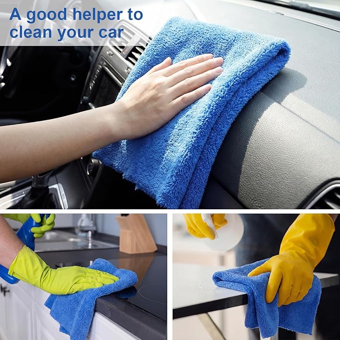 Shimeyao 30 Pcs Edgeless Microfiber Plush Towels for Cars Detailing Drying Wash Polishing Absorbent Cleaning Cloths, 500 GSM (16 x 24 Inch,Dark Blue)