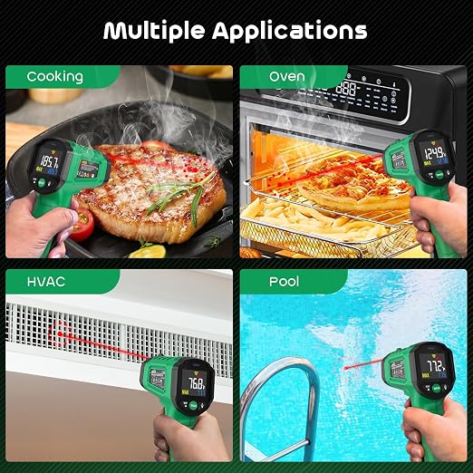Infrared Thermometer Gun,SQECH Laser Thermometer Gun -58℉~1112℉(-50℃~600℃),Non-Contact Temperature Gun with Adjustable Emissivity&Color Backlight for Cooking, Pizza Oven,BBQ,Fridge,Engine,HVAC(Green)