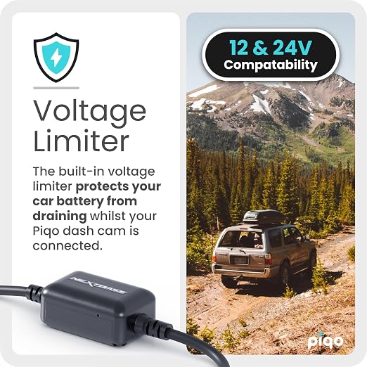 Nextbase Piqo Pro Install Hardwire Kit - Easy to Install, Enables Smart Parking, Battery Voltage Protection, LED Light, 12/24V Car Accessories, 1m Hard Wiring Kit Compatible with Nextbase Piqo Only