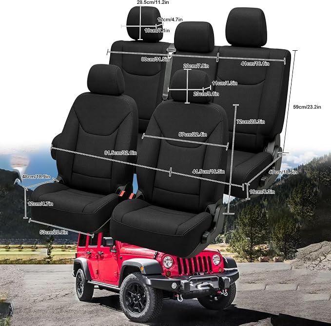 Custom Seat Covers for Wrangler JK 2013 2014 2015 2016 2017 2018 4 Door Heavy Duty Cloth Protector Interior Accessories,Waterproof & Machine Washable, Foam Padded - Black(Front & Rear)