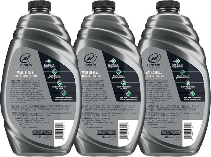Turtle Wax Hybrid Solutions Ceramic Car Wash and Wax, Gentle pH Neutral Car Cleaner with Extreme Water Beading Paint Protection, High Gloss Spot-Free, Car Wax Shine, Fruity Scent, 48 oz (Pack of 3)