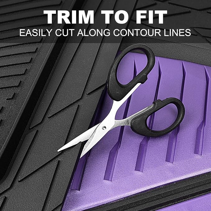 CAR PASS Heavy Duty Rubber Car Mats, Deep-Dish Car Floor Mats All Weather, Universal Two-Tone Trim-to-Fit for SUVs Trucks Sedans, Waterproof Anti-Slip, 3 Pieces V12 Black and Metallic Purple