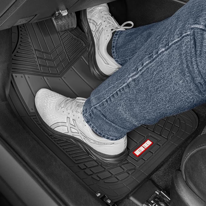 Motor Trend FlexTough Gray Floor Mats for Cars & Cargo Mat Full Set - All Weather Front & Rear Rubber Automotive Floor Mats & Cargo Liner for SUV, Car, & Van - Interior Trunk Mat & Floor Cover