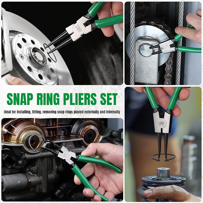 SK 4-Piece Snap Ring Pliers Set, 7-Inch Internal/External Circlip Pliers with Straight/Bent Jaw, 0.07'' Tip Diameter, Premium CR-V Steel, with Zipper Pouch