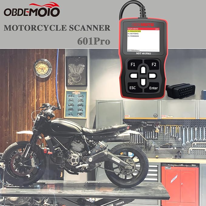 601Pro Motorcycle Scanner, Motorcycle Diagnostic Tool with 2.4'' LCD, Motorcycle OBD2 Scanner with ECU Scan, Read & Clear Codes, Live Data Stream, Freeze Frame for Honda Yamaha Suzuki