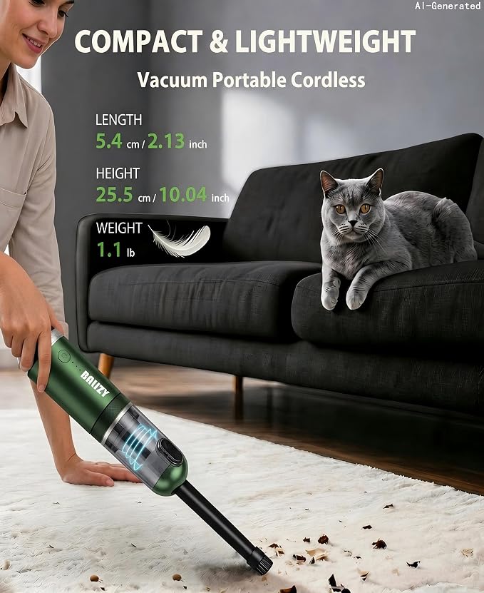 Handheld Vacuum,4-in-1 Cordless Car Vacuum Cleaner&Air Blower,Green | Aluminum alloy body,4 Suction Modes, 20KPa Suction Power,Portable Rechargeable, For Car, Pet Hair, Home, Office