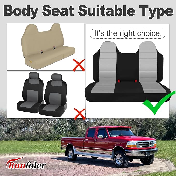 Custom Bench Seat Covers for Ford F150 F250 F350 1992 1993 1994 1995 1996 1997 1998 Heavy Duty Cloth Protector Interior Accessories,Waterproof & Machine Washable - Gray