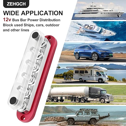 600A Bus Bar 12V Power Distribution Block with 3/8" Studs,Marine Battery Bus Bar Terminal Block Positive & Negative for Automotive Car Boat Solar System (600A 6 x 3/8" Terminal Studs)