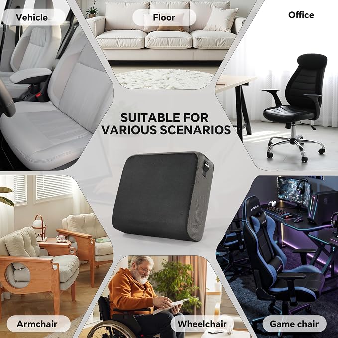 BALAPET Extra Thick Seat Cushion, Memory Foam Office Chair Booster Cushion to Raise Seat Height for Back & Tailbone Pain Relief, Tush Cushion Car Seat Cushions for Short/Overweight People(18x16x6in)