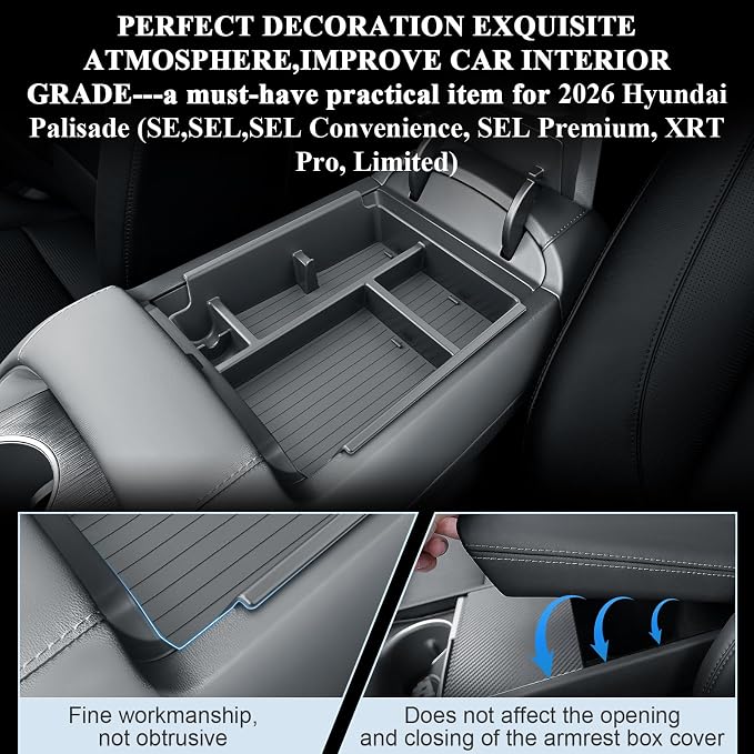 BIBIBO for 2026 Hyundai Palisade Center Console Organizer 2026 Hyundai Palisade (SE,SEL,SEL Convenience, SEL Premium, XRT Pro, Limited) Console 2026 Palisade Insert Tray (Not for Calligraphy)