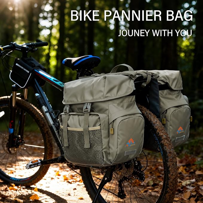Large Saddle Bags for Bike Rear Rack,Waterproof 50L Panniers Bike Bags for Bicycles/MTB/E-Bike,Bike Trunk Bag With Reflective Stripes,Support for Width Less Than 7 Inches Bike (Army Green,50L)
