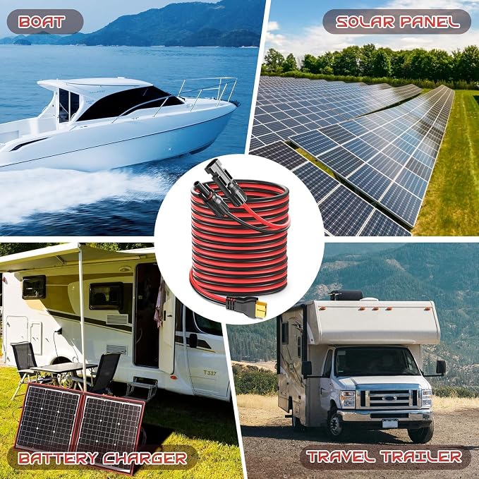 20FT 12AWG XT60 Solar Charging Cable, GIBBAB Solar Panel Connector to XT60 Extension Charge Adapter Cable with Caps & Wire Ties for LiFePO4 Battery RV Portable Power Station Generator