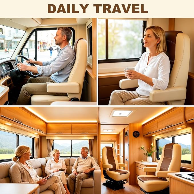 RV Seat Covers (2 Pack) - Nappa Leather RV Captain Chair Seat Covers for Class A RV,Custom Fit Front Driver & Passenger Waterproof Pet-Friendly Motorhome Seat Covers with 4 Armrest Covers