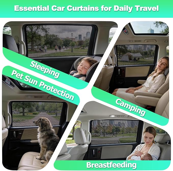 Car Window Shades for 2018-2024 Odyssey - Rear Side Window Sun Shade for Baby, Breathable Mesh Privacy Window Covers, UV Protection & Heat Insulation for Travel, Napping, Camping