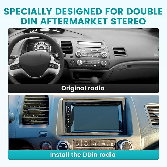 NuIth Double DIN Radio Dash Kits for 2006-2011 Honda Civic 2Din Stereo Mount Housing Bracket W/Passenger Airbag Button, Civic Trim Bezel Kit Installation Aftermarket Stereo