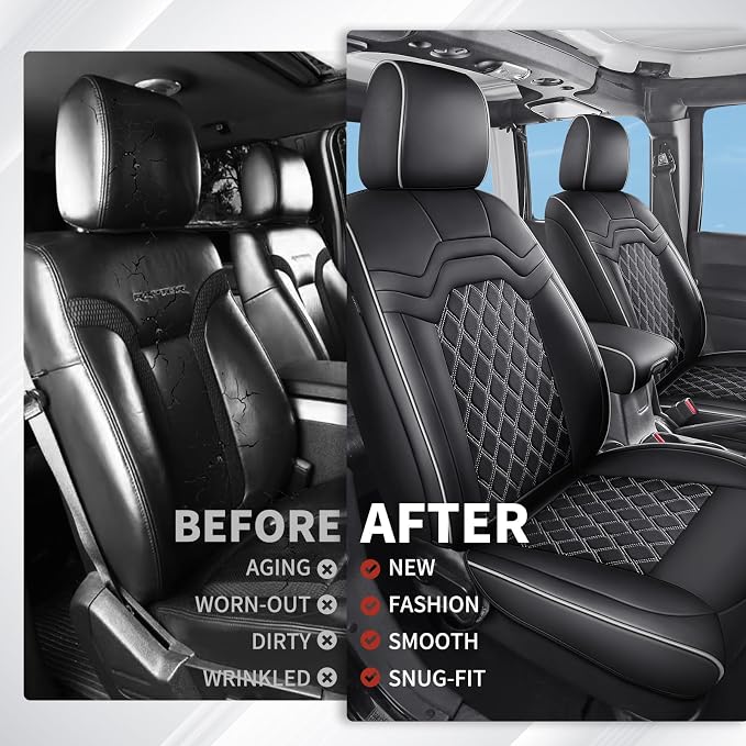 Huidasource Wrangler JK 2007-2017 4-Door Seat Covers Full Set, Custom Fit Breathable Wrangler Unlimited Rubicon Sahara Sport High Altitude Willys Seat Cover (Full Set/Black&White)