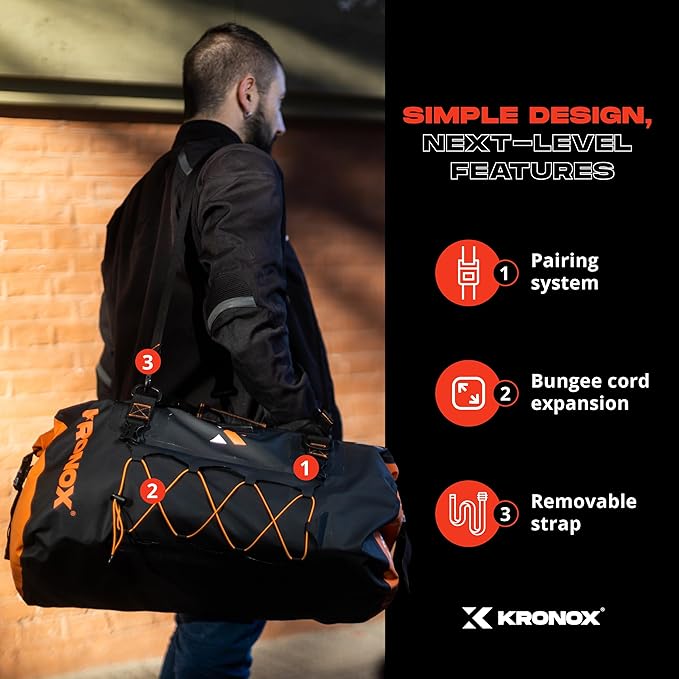 Kronox Waterproof Duffel Bag for Men & Women - Large Motorcycle Duffle Bag - Heavy Duty & Reflective - Large Dry Bag for Boating, ideal for Boat Gear