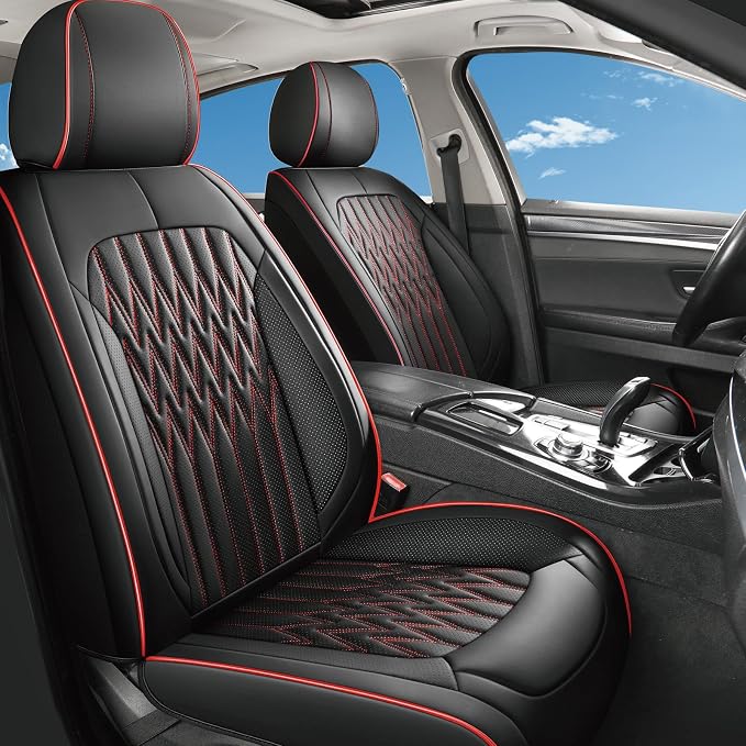 Huidasource Car Seat Covers Full Set, Waterproof Faux Leather Universal Fit Most Cars Sedans SUVs Trucks Airbag Compatible, Cup Holder Access, Car Seat Compatible, Easy Install, Wipes Clean