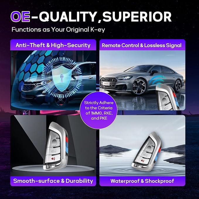 Autel IKEY Razor Programmable Smart Key 2024 Key Fob for BMW Key Creation 4 Buttons Ultra-Long Range OE Quality 700+ Vehicles Car Key Replacement Programmed with Autel KM100 IM508 IM608