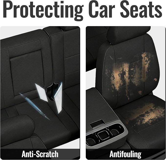 Thick Composite Fabric Front&Rear Seat Covers for Chevy Silverado GMC Sierra 1500 2500HD Crew Cab 2007-2013 Thickened Foam Padding-Black