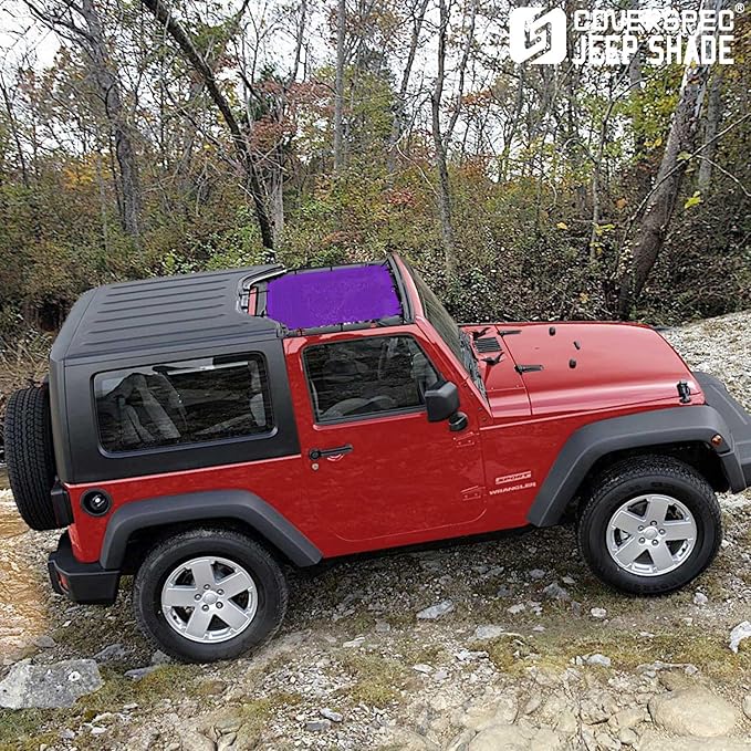 JK Sun Shade Top Compatible with Jeep Wrangler JKU (2007-2018) - Front Mesh Sunshade for Jeep - Blocks UV, Wind, Noise - Bikini JKkini Top Roof Cover for Sport S, Sahara, Rubicon (Purple)