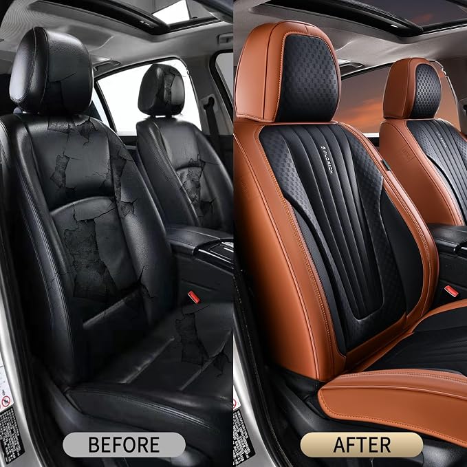 FLORICH Car Seat Covers, Premium Leatherette Car Seat Covers Front Seats, Breathable Car Seat Cushion for Cars, Automotive Seat Protectors for Most Sedans Cars SUV Trucks, Black&Brown
