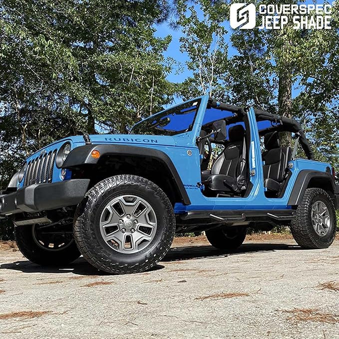 JK Sun Shade Top Compatible with Jeep Wrangler 4 Door 2007 to 2018 Sunshade Sunroof Bikini Cover Blocks UV Wind Noise Blue Mesh for Front and Rear 2 pcs