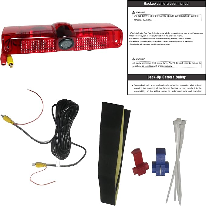 RED WOLF Third 3rd Brake Light Backup Camera for Chevrolet Express/GMC Savana 1500 2500/3500 2003-2019 Vans Upgrade Vehicle Lights w/Integrated Reverse Camera, 8 IR Night Vision, Adjustable Guidelines