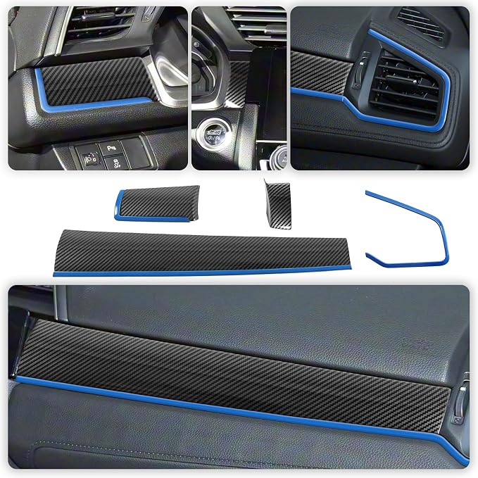 Interior Trim Kit for Honda 10th Civic 2016-2021 Blue Instrument Central Control Gear Shift Panel Cover Trim
