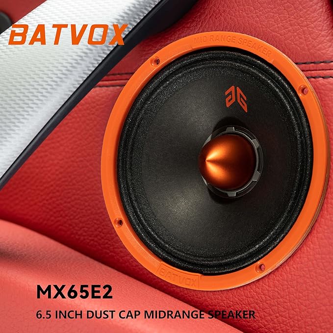 MX65E2 Loudspeaker 6.5 Inch Midrange 480 Watts 4 Ohms Orange Bullet, Premium Quality Audio Door Speakers for Car or Truck Stereo Sound System, Orange (2 Speakers)