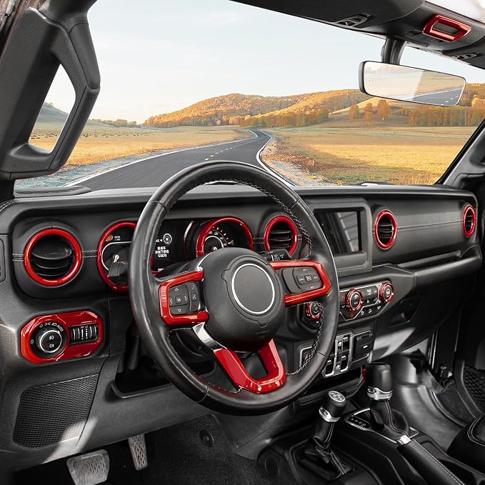 RT-TCZ for Wrangler JL Interior Accessories Red Trim Cover Kit for Jeep Wrangler JL JLU 2018-2023 AC Vent Trim Rings 20pcs Red