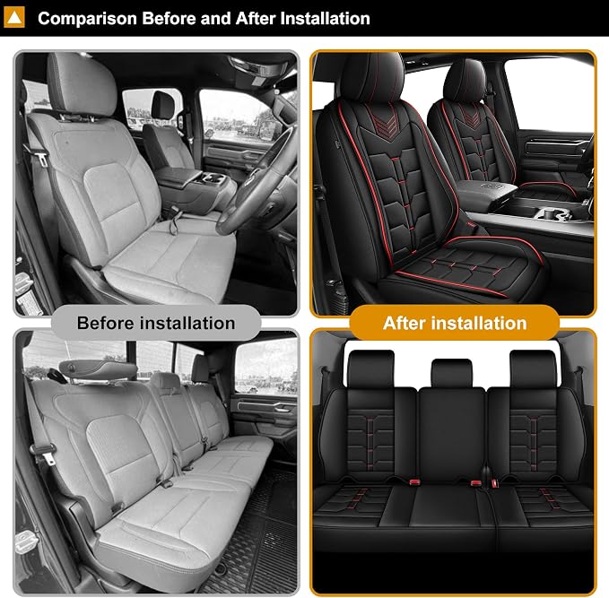 TTX LIGHTING Seat Covers Fit for Dodge RAM : 2012-2025 2026 Compatible with RAM 1500 2500 3500 Crew Quad Regular Cab Full Set Truck Pickup Car Seat Covers(5 Seats, Redline, Flat Bench)