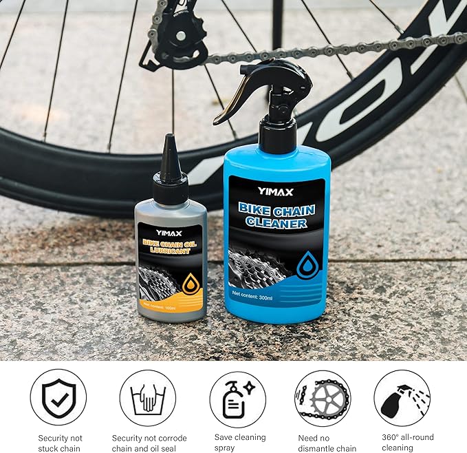 Bike Chain Cleaner Set, Bike Cleaners Bicycle Cleaning Kit 100ML Chain Lube and 300ML Cleaning Spray, Bike Cleaner Kit with Brushes Cycling Maintenance, Suitable for All Types of Bike