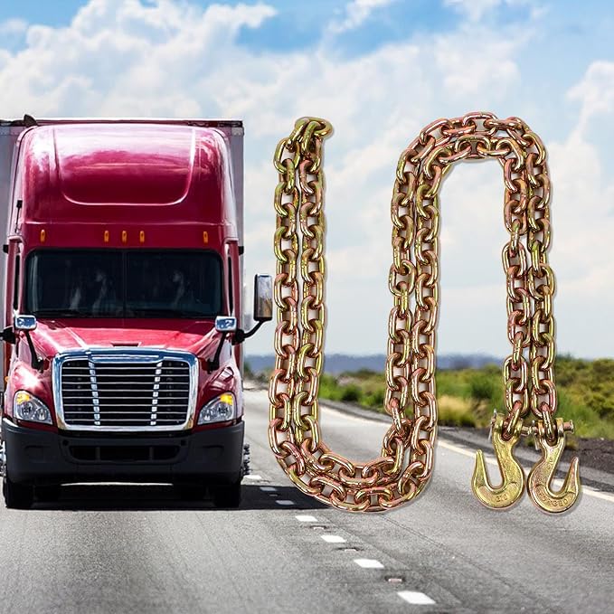3/8 Inch x 10 Feet Transport Binder Chain G80 Safey Tow Chain with Grab Hooks 7100 Lbs Safe Work Load for Transporting Towing Tie Down Binding Equipment