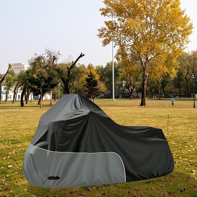 Motorcycle Cover fits for Harley Davidson Road King Road Glide Electra Glide Low Rider-ST HD Goldwing, All Weather Waterproof Cruiser Motorcycle Cover, Black&Grey