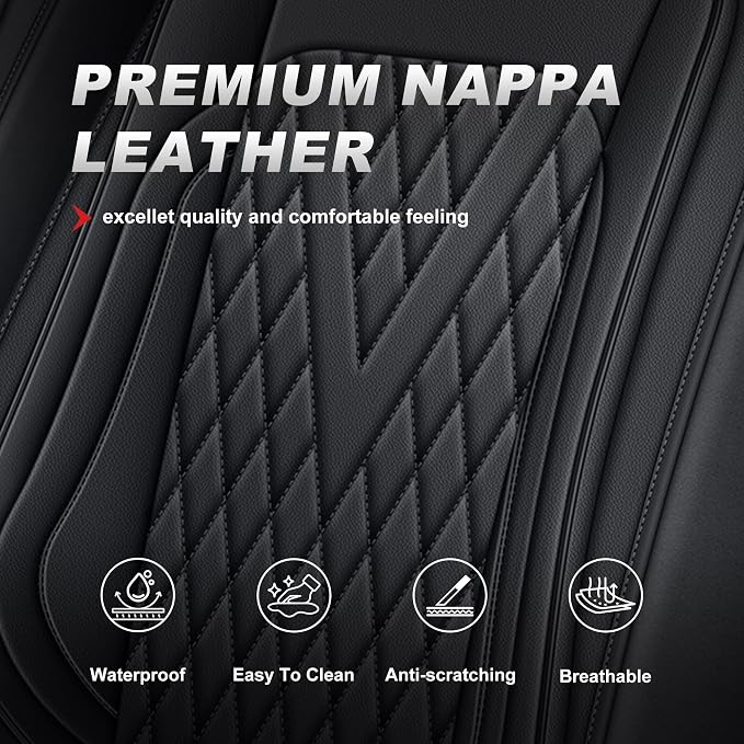 TTX for Dodge RAM 1500 2500 3500 2012-2025 2026 Seat Covers - Seat Cushion Cover with Durable Faux Leather and Curved Bench(Full Set/Black)