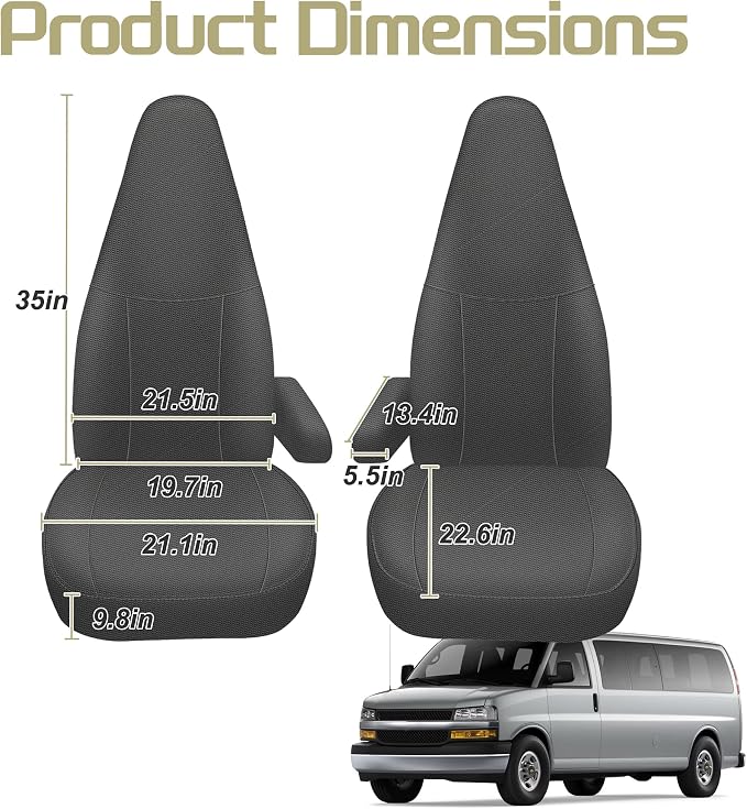 Jokuye Heavy Duty 600D Oxford Seat Covers for Chevy Express 1996-2026 Front Bucket Seat Protectors with Grab Handle Cutout,Waterproof and Wear-Resistant Easy to Install - Gray