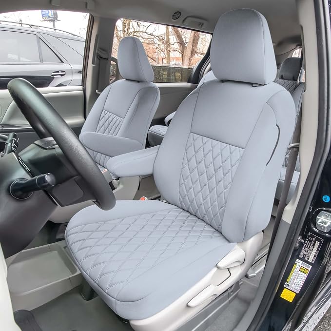 FH Group Custom Fit Car Seat Covers Specifically Made for 2011-2020 Toyota Sienna 7-8 Seater with Ultraflex Neoprene Water Resistant Automotive Seat Covers - Front Set Solid Gray
