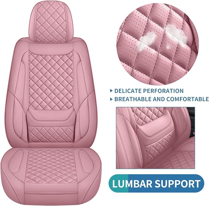 Pink Leather Car Seat Covers Full Set Breathable Seat Protectors Waterproof Automotive Seat Covers Universal Fit for Most Cars SUVs Trucks Vehicles