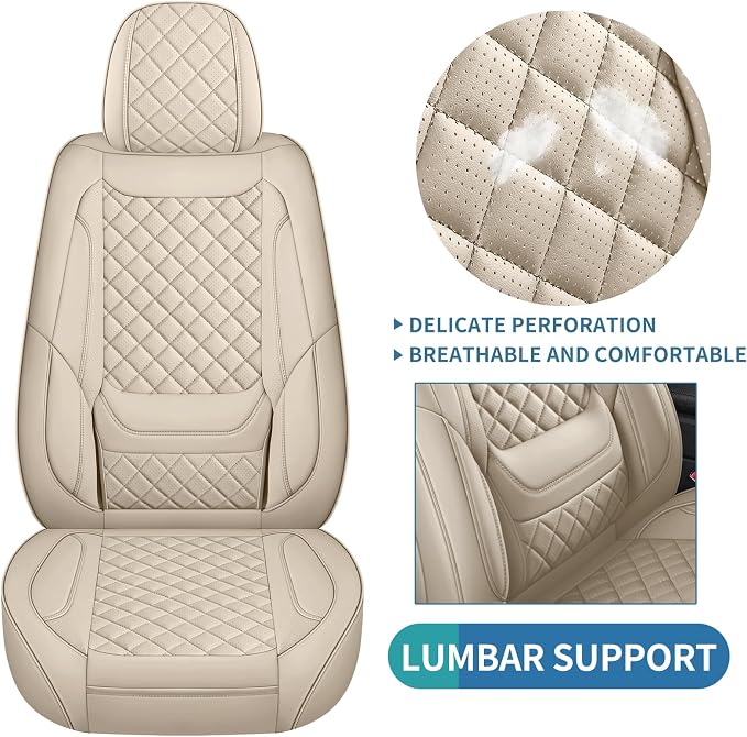 Leather Car Seat Covers Full Set Breathable Automotive Seat Covers Waterproof Seat Protectors Fit for Most Automotive Cars SUV Trucks Vehicle (Beige, Full Set)