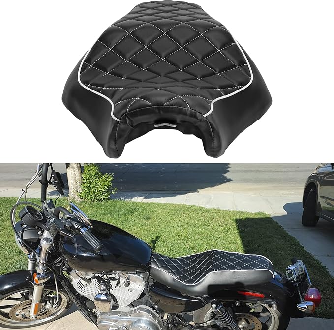 2-Up Driver Passenger Seat for Harley Sportster 883 1200 Diamond | 2004-2006 & 2010-2016 XL1200 XL883, Leather Cover, Front Rear Riding, Easy Direct Replacement, Waterproof and Dustproof