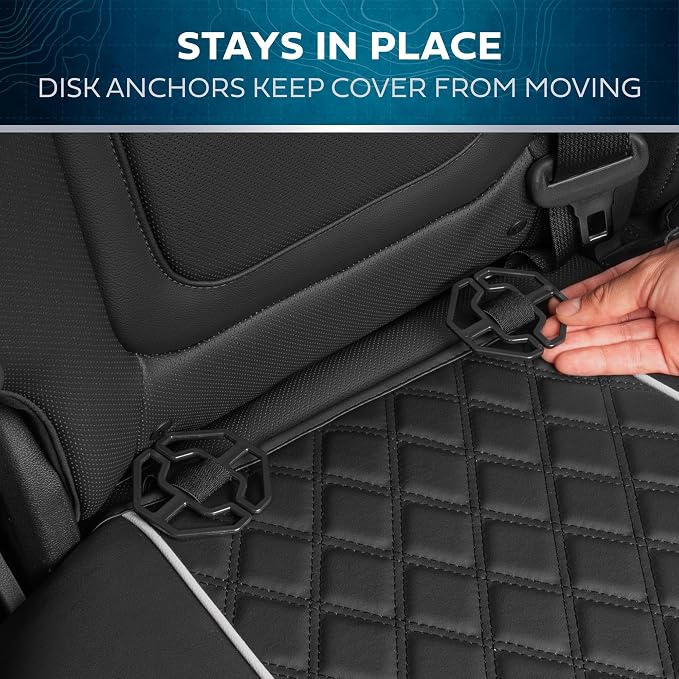 MotorBox Prestige Edition Napa Leather Car Seat Covers Full Set, Open Sides Leather Seat Covers, Premium PU Leatherette Black & White Seat Covers for Cars Trucks SUVs, Front and Rear Seat Cover Set