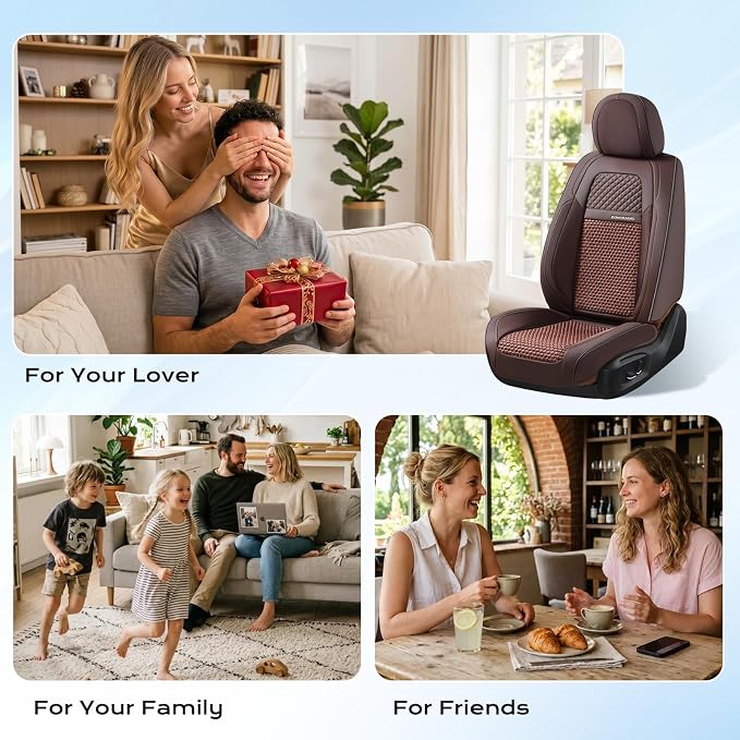 Coverado Leather Seat Cover Front, Universal Covers for Cars, Waterproof Luxury Leatherette Seat Cushions, Auto Car Seats Protectors, Driver Seat Cover Fit for Most Vehicles-Brown